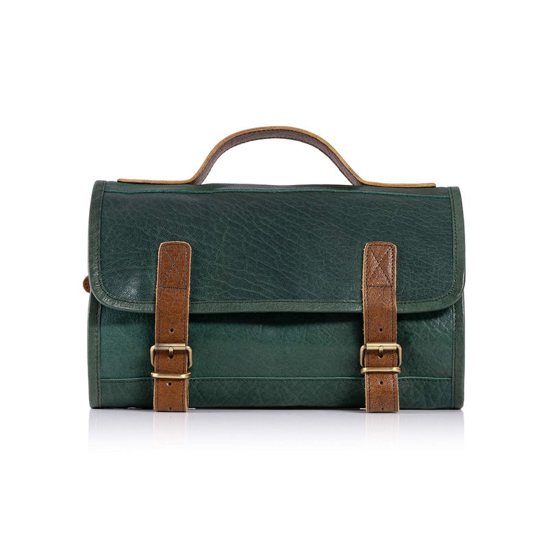 KomalC Premium Buffalo Leather Hanging Toiletry Bag Travel Dopp Kit (Green) - Image 1